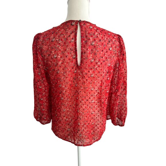 LUCKY BRAND Red Floral 3/4 Sleeve Sheer Blouse Size XS - Picture 5 of 7